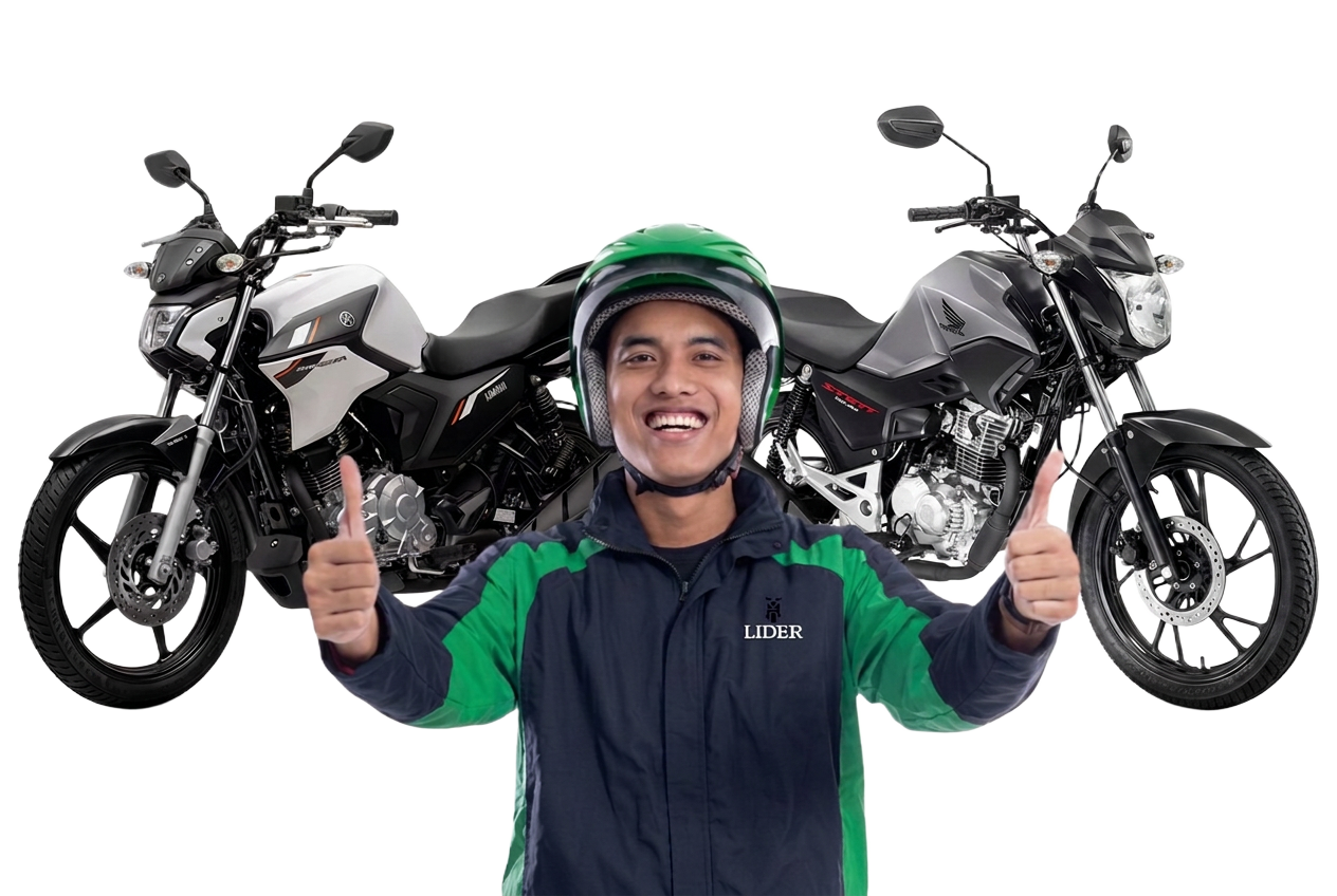 Motoboy da Líder Locadora com duas motos disponíveis para assinatura